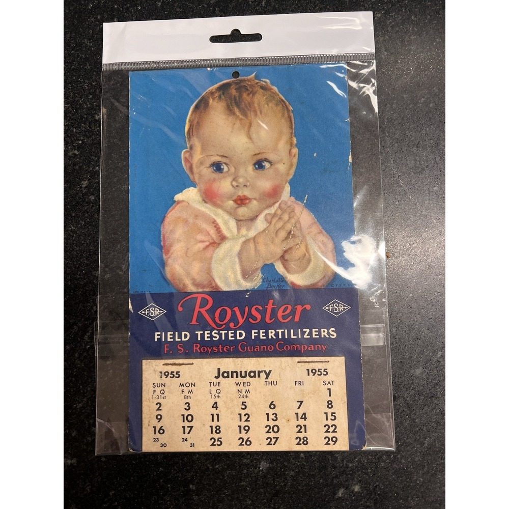 Vintage 1955 Royster Field Tested Fertilizers Paper Baby Calender‎ Complete